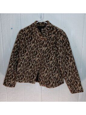 NWT Chicos 1 Womens 8 Fierce Faux Fur Ekimma Jacket Leopard Brown Rocky Taupe